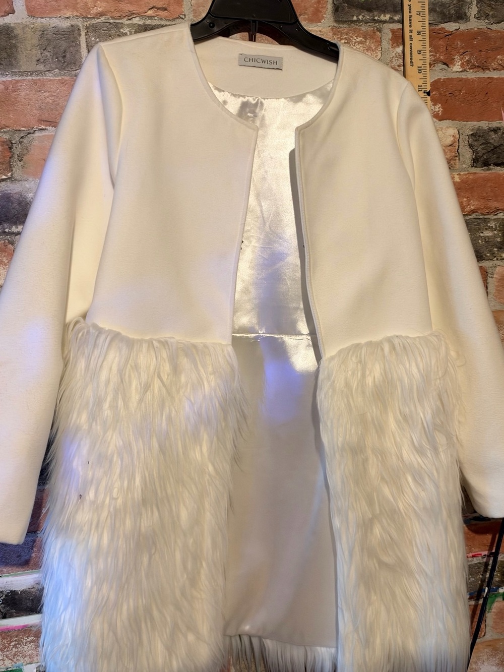Chicwish Cream Open-Front Faux Fur Panel Pea Coat